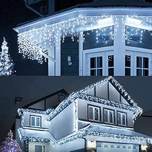 LIGHTNUM 9M/29.53FT Christmas Icicle Lights Plug in, Cool White with 8 Modes, Memory Function, Timer, IP44 Waterproof…