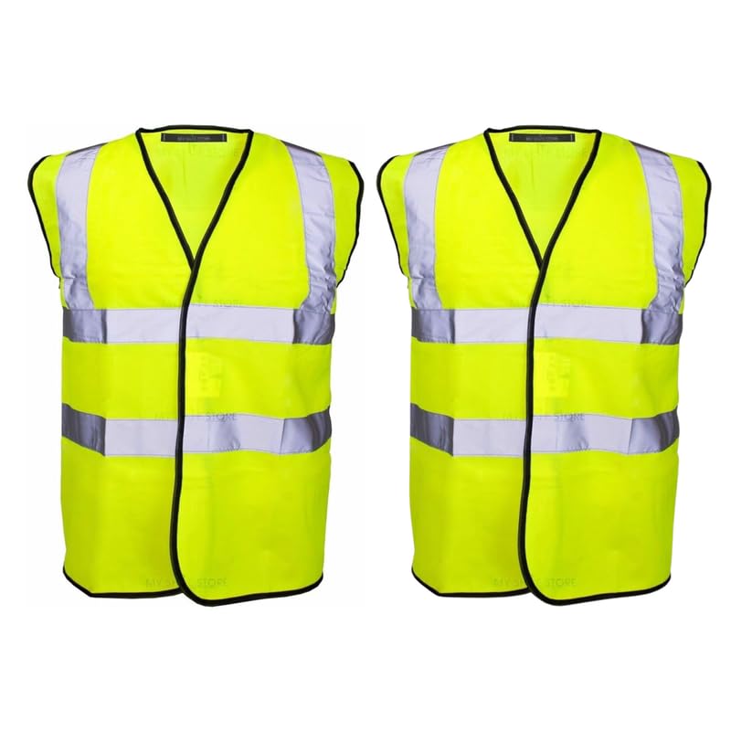 Pack of 2 Hi Vis Safety Vests – High Visibility Reflective Waistcoat, Class 2 PPE Workwear Vest for Men & Women, Lightweight Breathable Yellow & Orange Security, EN ISO 20471 Certified