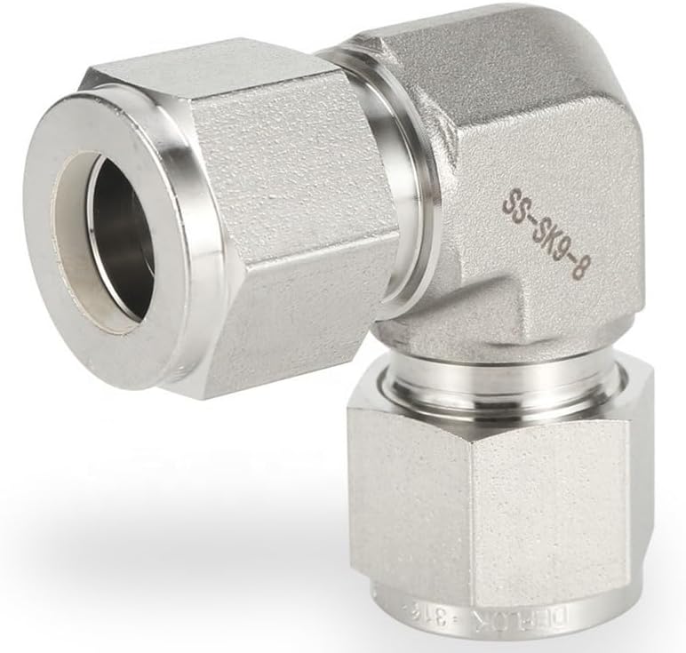 90 Degree Elbow Connector,ELBOW UNION Double Ferrule Compression Tube Fitting Stainless Steel 316 30MPa 1/8" 1/4" 3/8" 1/2" 6 8 10 12mm 1PC(1 in x 1 in)