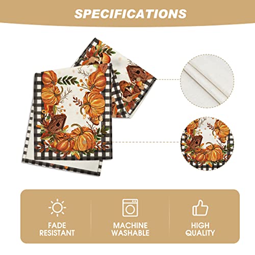 Artoid Mode Buffalo Plaid Pumpkins Mushrooms Birdhouse Leaves Table Runner, Seasonal Fall Harvest Vintage Kitchen Dining Table Decoration For Indoor Outdoor Home Party Decor 13 X 72 Inch #TOP4