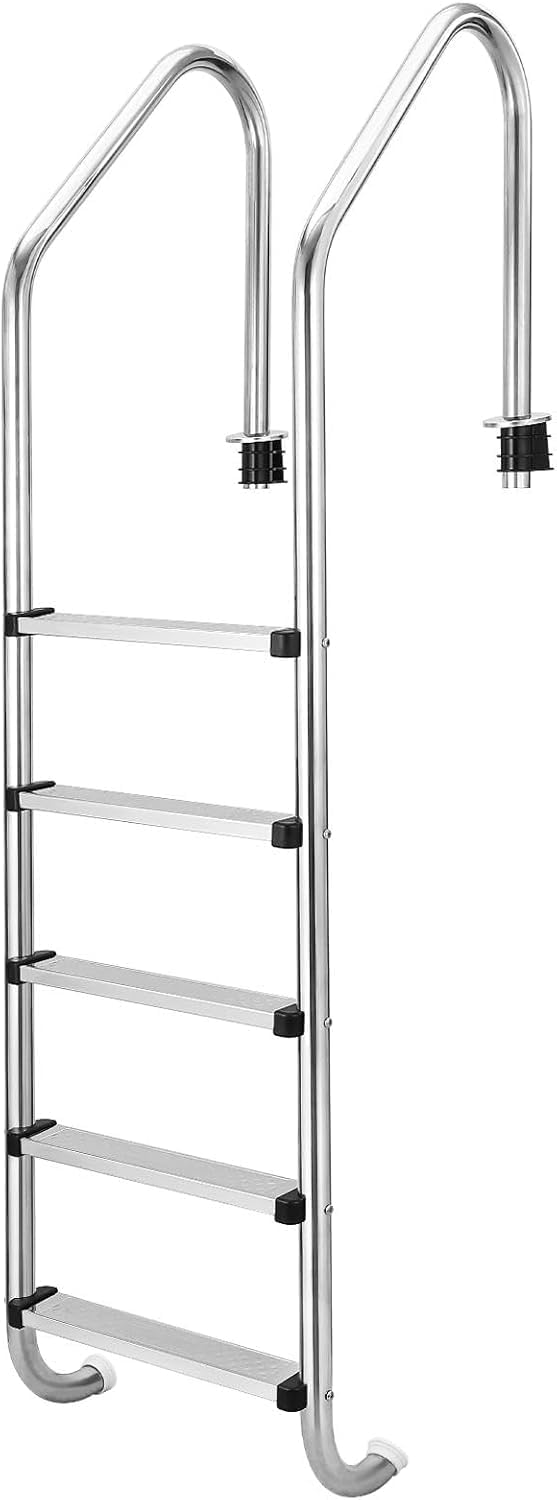Swimming Pool Ladder, 304 Stainless Steel Pool Escalator, Heavy Duty Non-Slip Pool Steps, 5 Step Pool Pedal Ladder for Above Ground Pools, with Handrails, Easy to Assemble