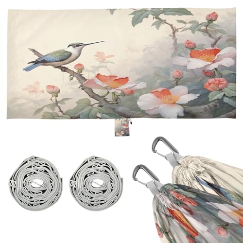 SDMKA Chinese Bird and Floral Camping Hammock, 330 lbs with 2 Tree Straps, Carry Bag, Single Portable Hammock for Outdoor/Indoor, Hiking, Beach, Backpacking, Travel