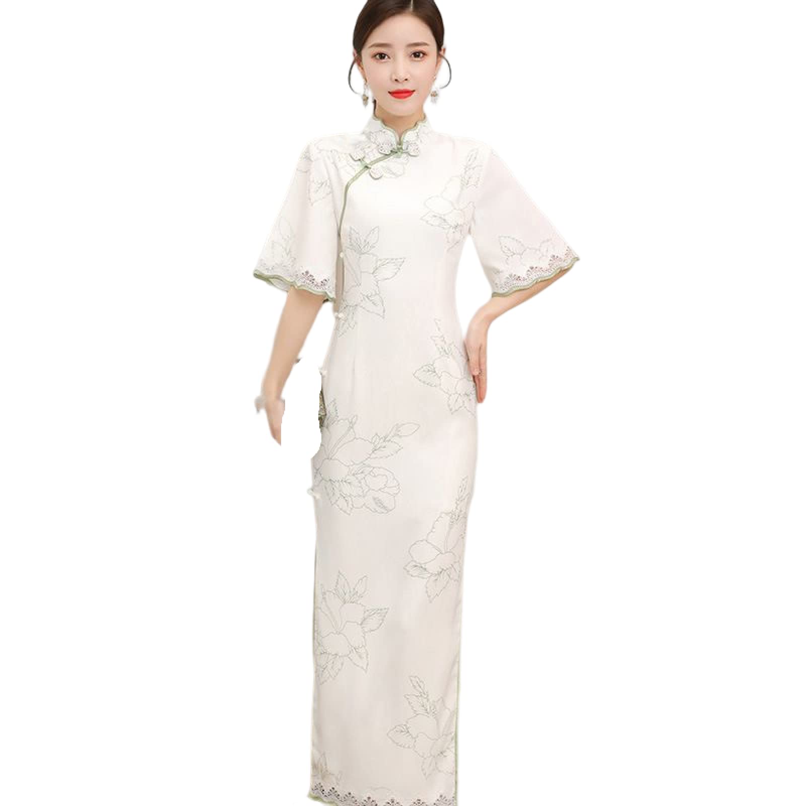 Women'S Chinese Cheongsam Dress - Lace Hollow Long Cheongsam Classic Satin Party Wedding Qipao Women Sexy Dresses Fashion Slim Chinese Traditional Clothing Plus Size