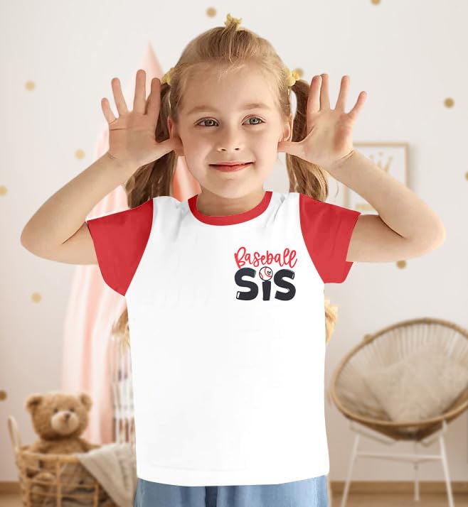 Image of FRYAID Toddler Baseball Sister Shirt Baby Girl Baseball Outfit Big Sister Shirt Birthday Girl T-Shirt Summer Cotton Tee Top