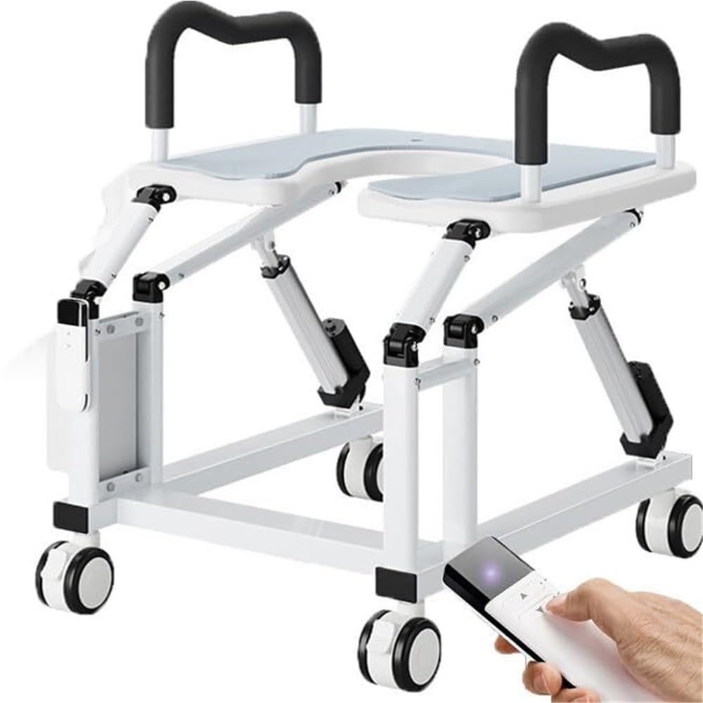 Podpórka na deskę sedesową z antypoślizgowymi podłokietnikami i uniwersalnymi kółkami 360°, ergonomiczny kąt podnoszenia 29°, zatrzymuje się po zwolnieniu ręcznym, wygodna pomoc w łazience