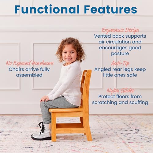 Image of ECR4Kids Three Rung Ladderback Chair, 10in Seat Height, Classroom Seating, Honey, 2-Pack