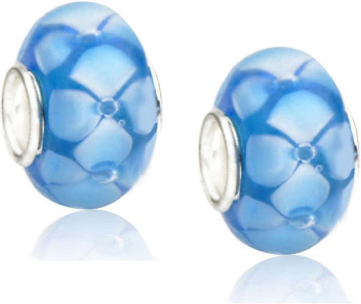 LaBenie Set of 2 Blue Flowers Murano Glass Charm Beads