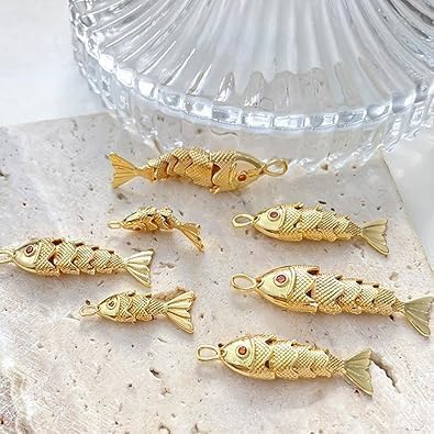 Gold Fish Charm Pendant, Sea Animal Golden Fish Shaped Gold Plated Pendants Pave Ocean Pendants for Men Women for DIY Bracelet Necklace Earrings Beading and Jewelry Making, Decorations - Image 3