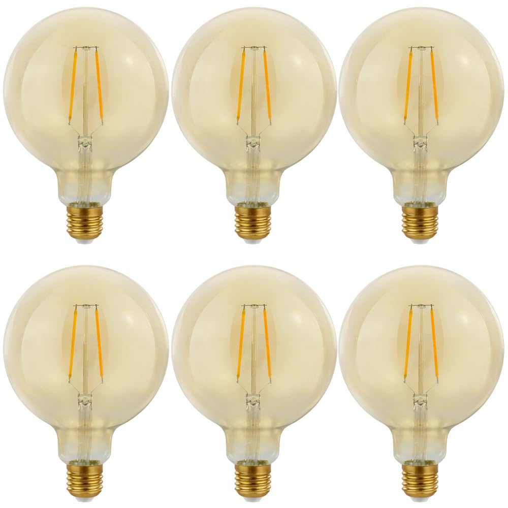 NCC-Licht 6 bombillas LED retro G125 Globe 2 W blanco cálido 2700 K, bombillas vintage para decoración y restaurante, repuesto para bombilla de 25 W