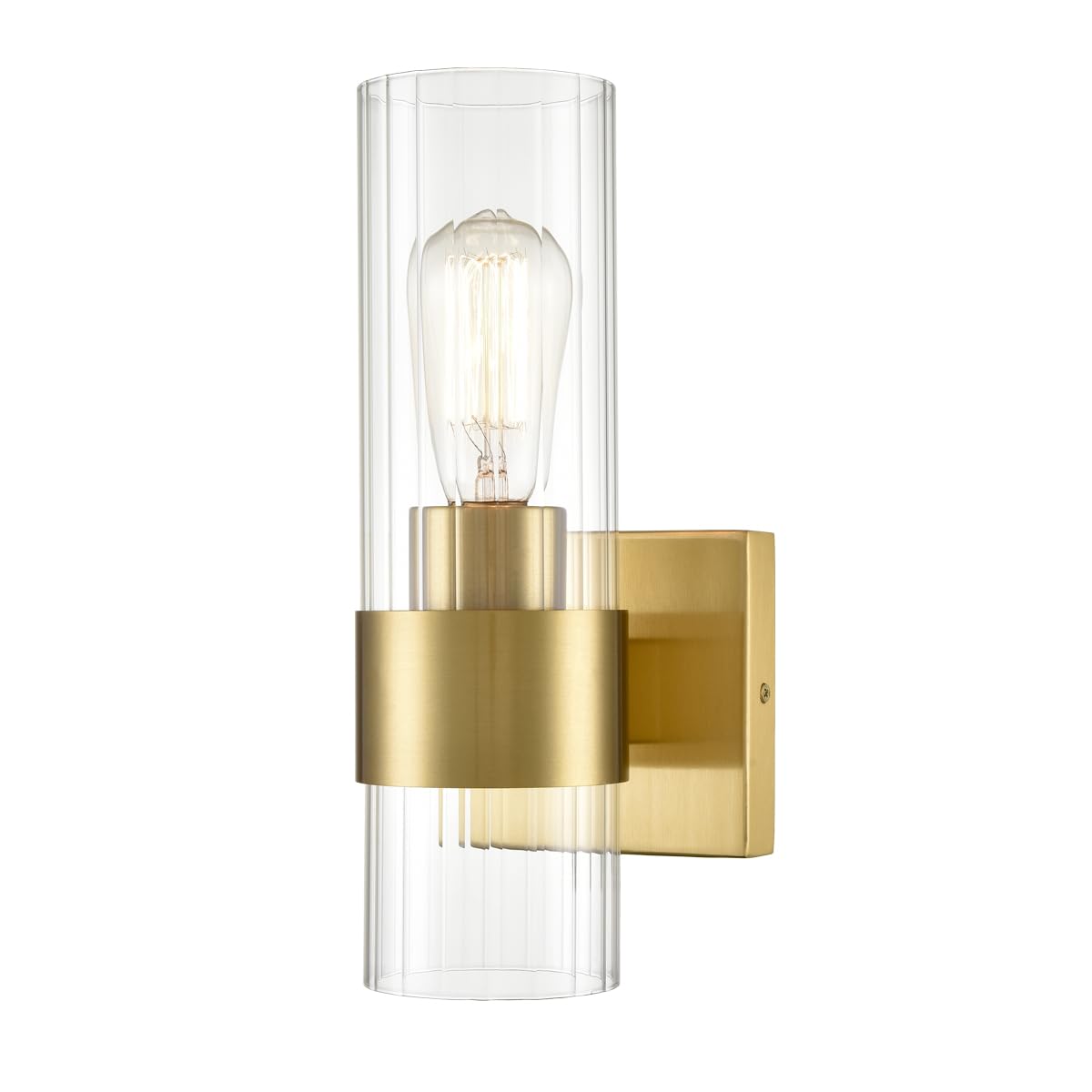 DEYNITE Modern Brass Wall Sconce with Clear Cylinder Glass Shade for Living Room Bedroom Bathroom Hallway