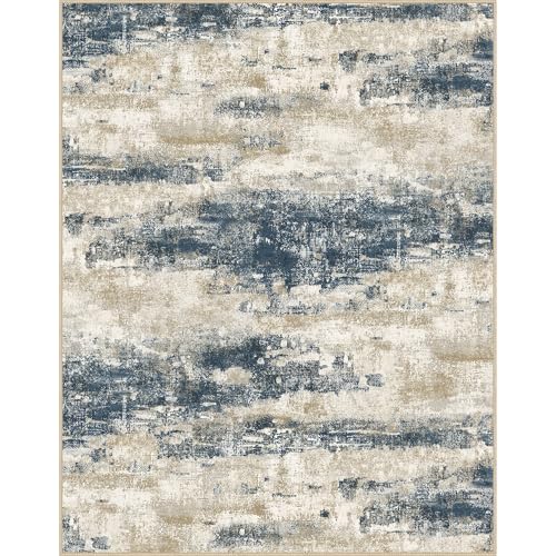 Area Rugs 10x12 for Living Room Bedroom, Modern Abstract Machine Washable Rug, Large Soft Low Pile Floor Cover with Non Slip Backing for Dining Room, Blue Beige