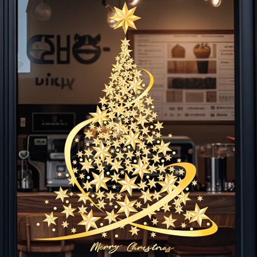 Goldener Weihnachtsbaum Fensterbilder XXL, Fensterbild Weihnachten...