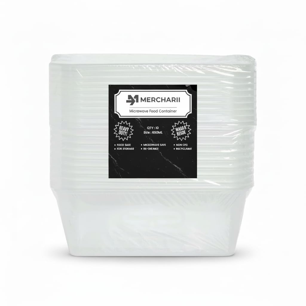 10 × 650ml Plastic food containers with lids, Microwave, and freezer-safe, Heavy-duty, Rectangular, BPA-free, Reusable and Recyclable (650ml)