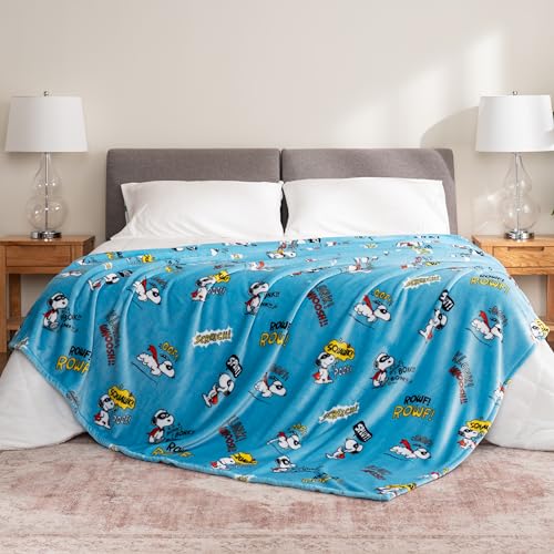 Image of Berkshire Blanket Peanuts VelvetLoft Cute Character Snoopy Plush Blanket,Peanuts Large Masked Marvel Toss Happy Blue,Full /Queen 90 in x 90 in (Official Peanuts Product)