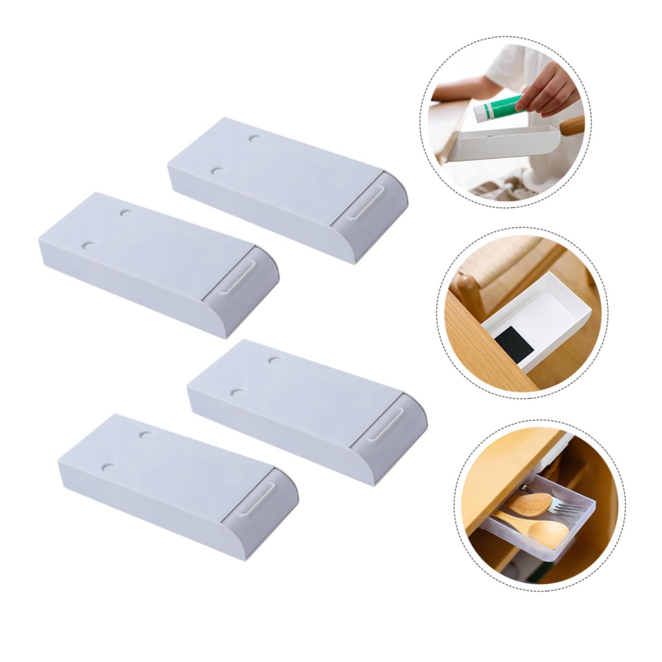 DOITOOL Lot de 4 Boîtes à Stylos Adhésives Tiroir sous Bureau en Abs, Organisateur Multifonctionnel Gain de Place pour Rangement Papeterie