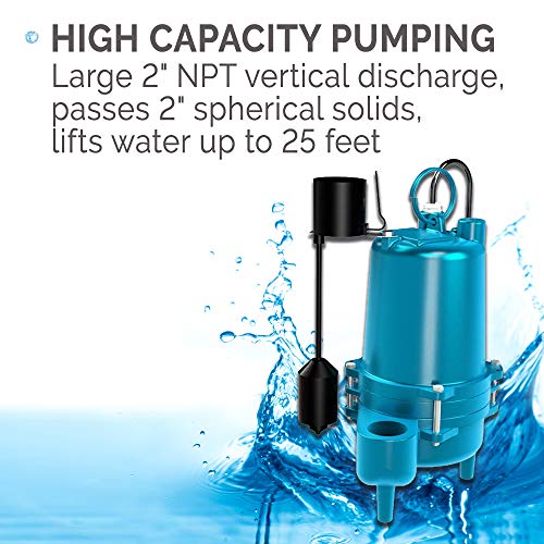 Barnes SE411VF Submersible Cast Iron Sewage Pump - 4/10-HP, 7,500 GPH, 120V / 1Ph, 20' Cord, No Float Switch