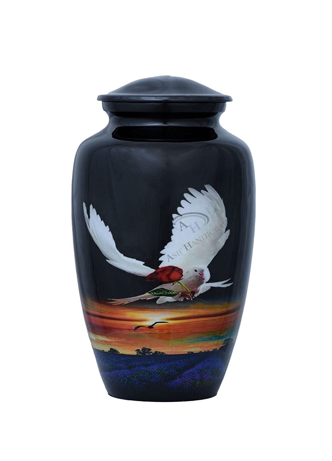 A H Lovely White Flying Pigeon Cremation Urn for Human Ashes (Black)
