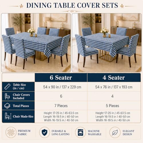 Image of Cloth Fusion Dining Table Cover with 6 Chair Covers, 6 Seater Table Cloth | Table cover and every chair cover in one matching print; 4-way stretch chair covers; 6 designs; washable, not PVC