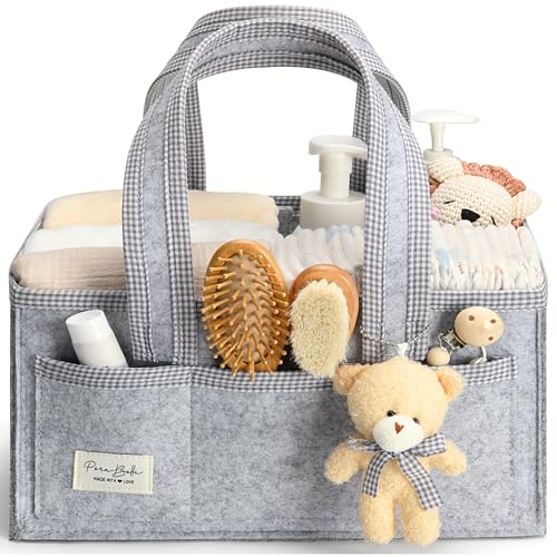 Image of PeraBella Diaper Caddy Organizer with Handle, Baby Shower Gifts Basket Bag, Registry Search Must Haves Items, Nursery Storage Organizer for Newborn Girl Boy, Baby Bag Essentials, Car Diaper Caddy Cart