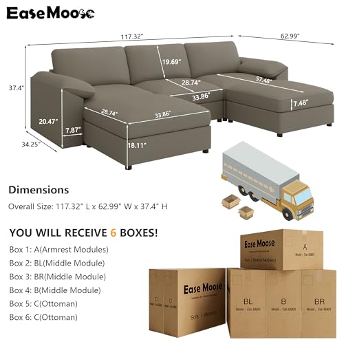 Image of EASE MOOSE Leather Sectional Couch, Oversized Modular Sectional Sofas, Wide Deep Seat Modular Couch, Scratch Resistant Faux Leather Material, U Shaped Sofa for Big Spaces