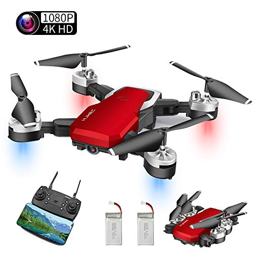 Drohne mit Kamera HD, Mini Drohne 1080P 4K Full-HD WiFi FPV Live Übertragung, 40 Minuten längere Flugzeit(2 Akkus), Flugbahnflug/Sprachsteuerung/Gravitationssensor/Gestenfoto/Unterstützung VR Betrieb