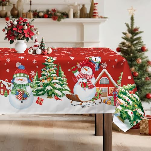Tischdecke Weihnachten Baumwolle 17 Arquiel Tischdecke Weihnachten, Schneemann Rot Weihnachtsbaum...
