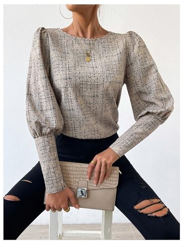 GORGLITTER Women's Button Back Work Blouse Office Leg of Mutton Long Sleeve Business Dressy Corporate Outfits 20253