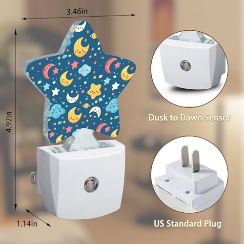 Image of Cute Moon Stars Night Lights Plug into Wall with Dusk to Dawn Sensor,Lamp for Bedroom Bathroom Hallway Nightlight for Women Girls