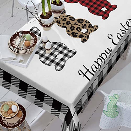 Yun Nist Black White Buffalo Plaid Spring Bunny Easter Table Cloth Waterproof Tablecover For Kitchen Tables,Rabbit Grid Leopard Decor Tablecloths For Dining Room Party Hotel Banquet 52X70In #TOP9
