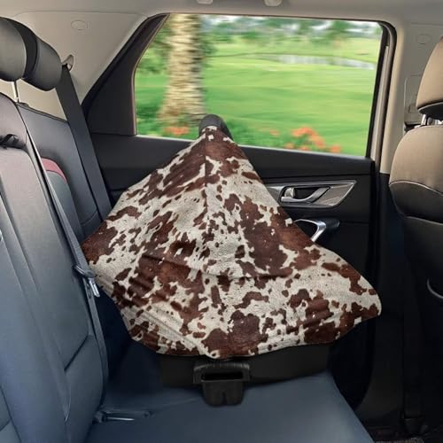 Image of Wanyint Infant Car Seat Cover for Babies, Boys Girls Carseat Canopy Baby Breastfeeding Stroller High Chair Shopping Cart Cover, Cow Print Dark Brown
