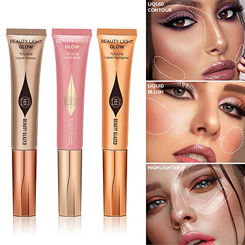 3PCS Liquid Contour Beauty Wand, Highlighter and Bronzer Stick with Cushion Applicator Attached Easy to Blend, Lightweight Silky Cream Contour Face Illuminator Makeup Stick (Contour+Highlighter+Blush) - Image 3