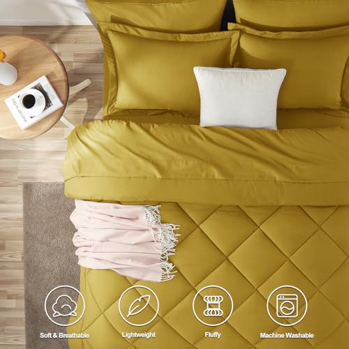 image for CozyLux King Size Comforter Set Mustard Yellow - 7 Pieces Bed in a Bag
