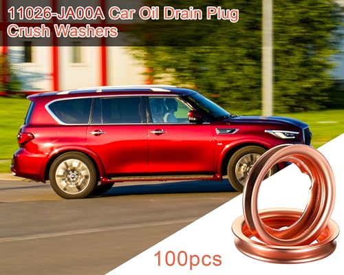 Image of 100 Pieces Oil Drain Plug Gasket Washer Seal 12mm Crush Washer Aluminum Engine Oil Crush Washers Compatible with Infiniti Part 11026-ja00a