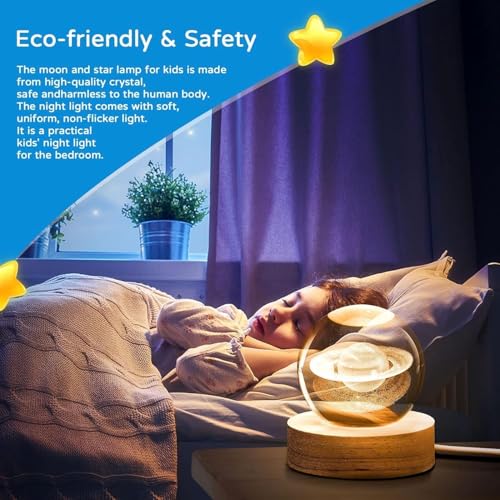 Image of 3D Galaxy Crystal Ball Night Light | Dimmable Engraved LED Glass Ball Table Lamp with USB and Wooden Base for Home Decor, Office, Birthday Gift & Kids Bedroom (Beer)