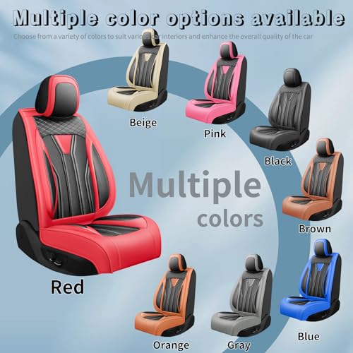Image of Car Seat Covers Compatible with Chevy Equinox 2011-2026, Premium Leather Breathable, Wear Resistant, Airbag Compatible, All-Weather Protection & Full Coverage, 2 Front Seat Red&Black