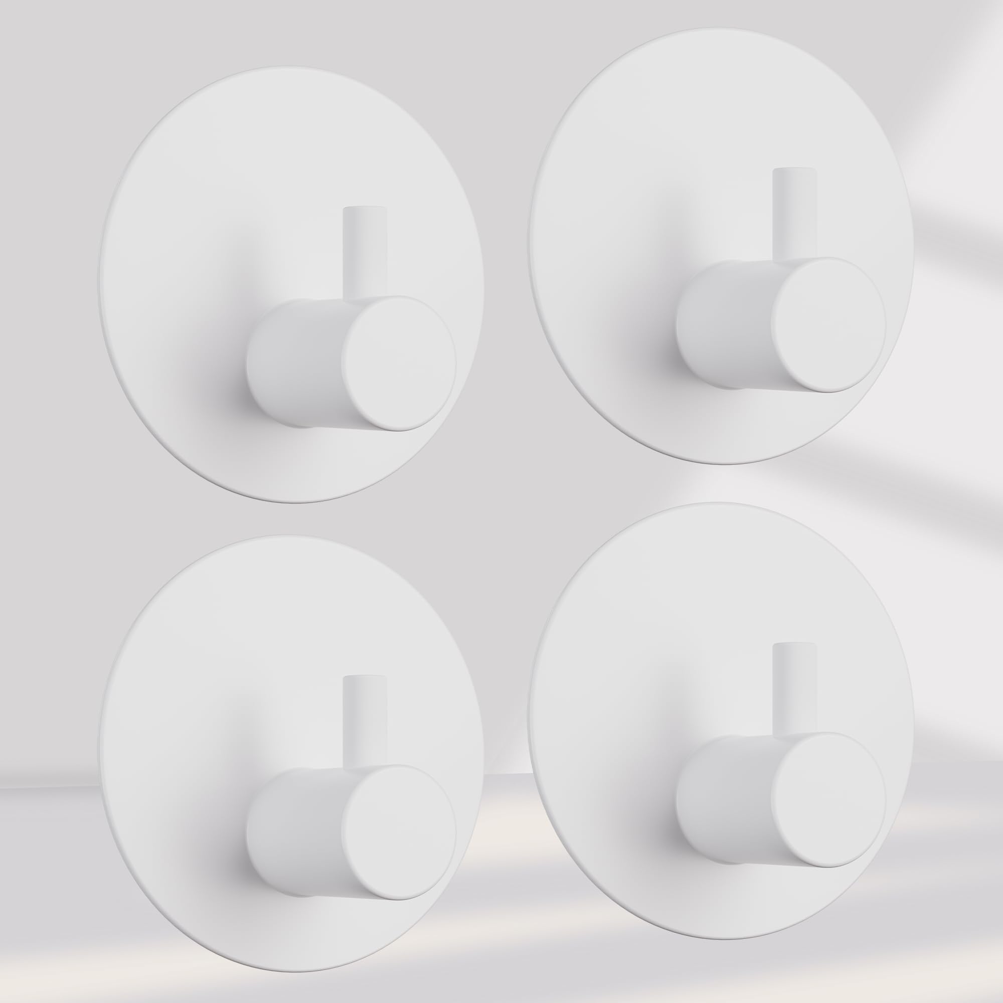 Aikzik Self Adhesive Hooks 4 Pack, Sticky Hooks Heavy Duty Stainless Steel - Over 8kg Load, Hooks for Hanging Towel, Coat, Robe, Key, Stick on Bathroom, Kitchen, Door or on Wall - White