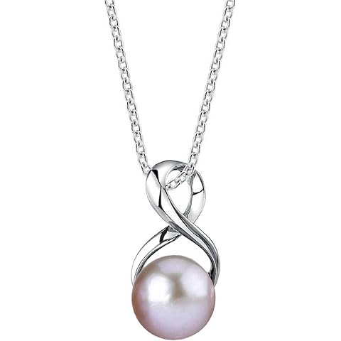 The Pearl Source 9.0-9.5mm Freshwater Pearl Pendant Necklace for Women - Cultured Pearl Necklace with Infinity Design | 14K Gold Plated 925 Sterling Silver Necklace with 16