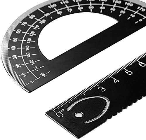 6 Pieces Aluminum Triangular Architect Scale Ruler Set, 2 Pieces 12 Inch Aluminum Scale Ruler with 4 Pieces Aluminum Triangle Ruler Square Set for Students, Draftsman and Engineers, Metric (Black)
