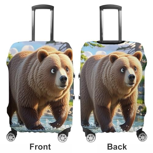 Bear Crossing The River Printed Luggage Cover Protector, Fits 18-32 Inch Luggage3