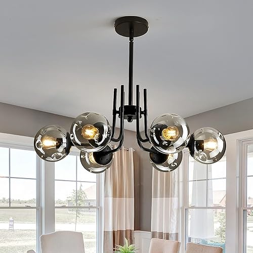 Image of Wall Lamp Chandelier Pendant Light, Home Decor for Bedroom, Living Room, Hallway, Cafe, Hotel, Restaurant (6 Light Black Hanging LAMP with LED Bulb Pack of 1)