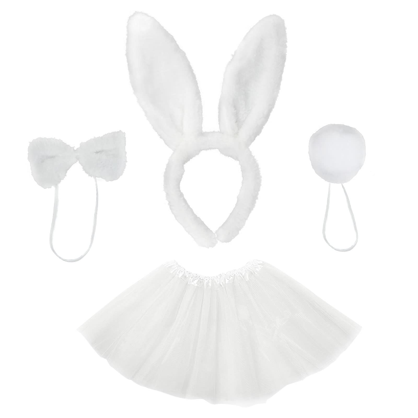 VIKSAUN 4 Pcs Easter Bunny Costume Gifts Rabbit Decoration with Ear Headband Bowtie Tutu Outfit Set