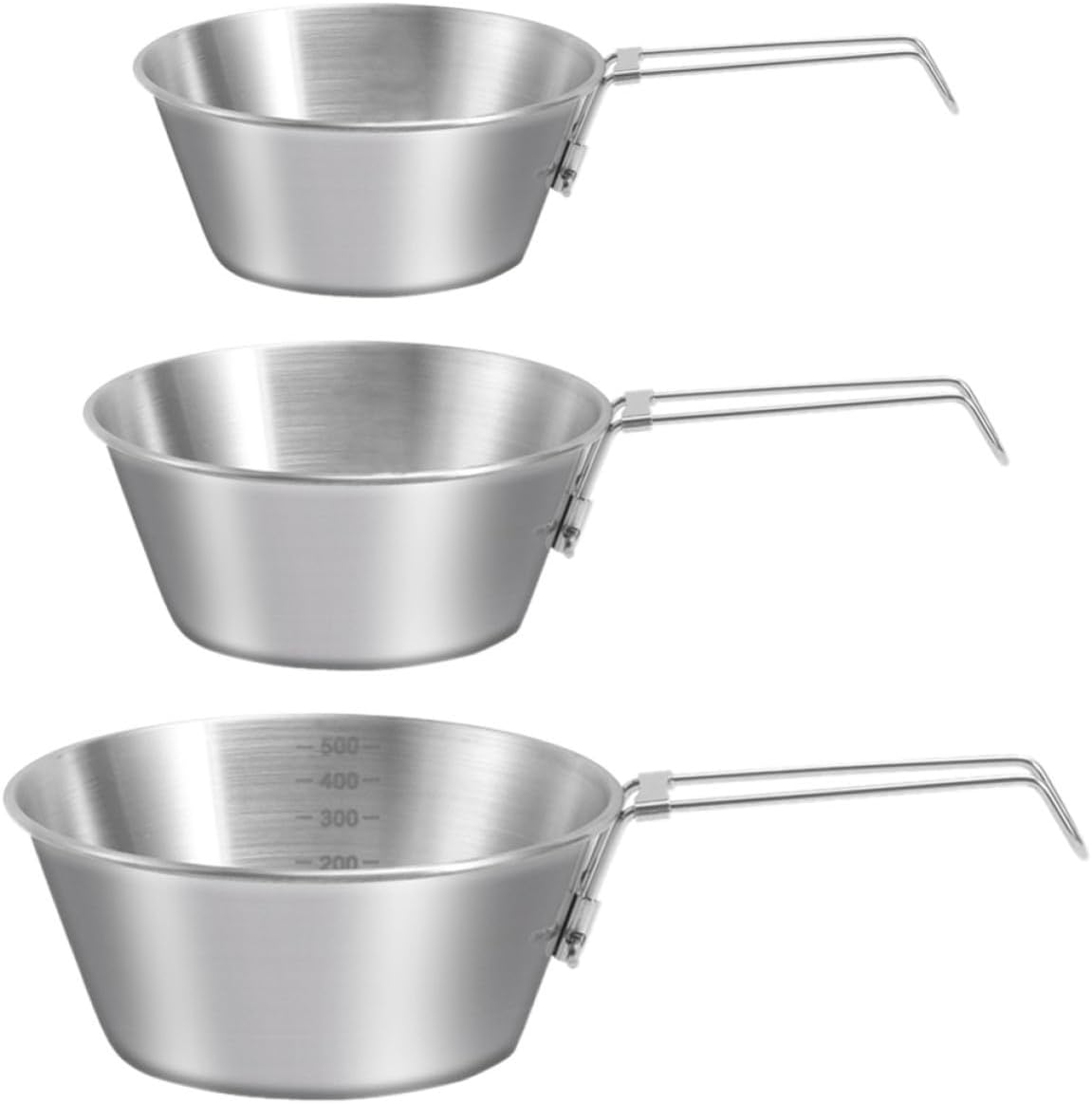 3pcs Portable Stainless Steel Camp Bowls with Foldable Handle, Lightweight Metal Mixing Bowls for Outdoor Hiking and Camping