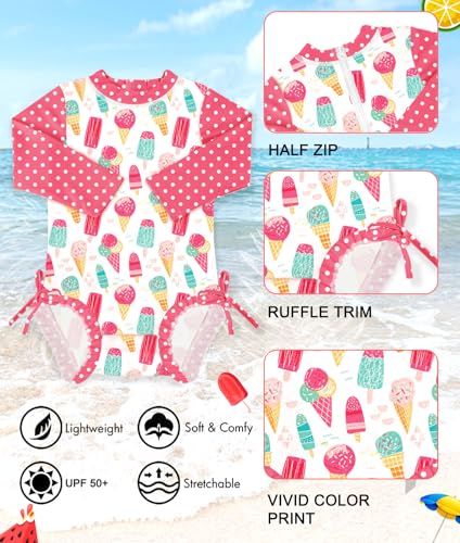 Image of BesserBay Baby Girl Swimsuit UPF 50+ Long Sleeve Zipper Snaps Bottom One Piece Rash Guard 0-36 Months