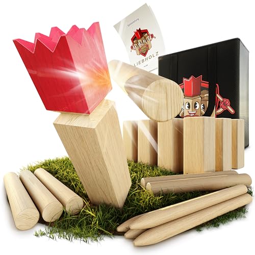 Liebholz® Premium Kubb Wikinger Wurfspiel [TESTSIEGER] inkl. Tragetasche & Spielanleitung - Original Schwedenschach aus nachhaltigem FSC Gummibaumholz - Robustes XXL Kubb Wikingerspiel für draußen