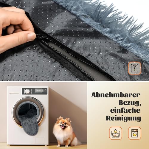 MDDK DY Hundebett, Mittel Hundekissen Waschbare, Flauschige Hundematte, Langer Plüsch, Weiche Polsterung, Multifunktional Hundekistenmatratze, Dunkelgrau,75x50x8cm
