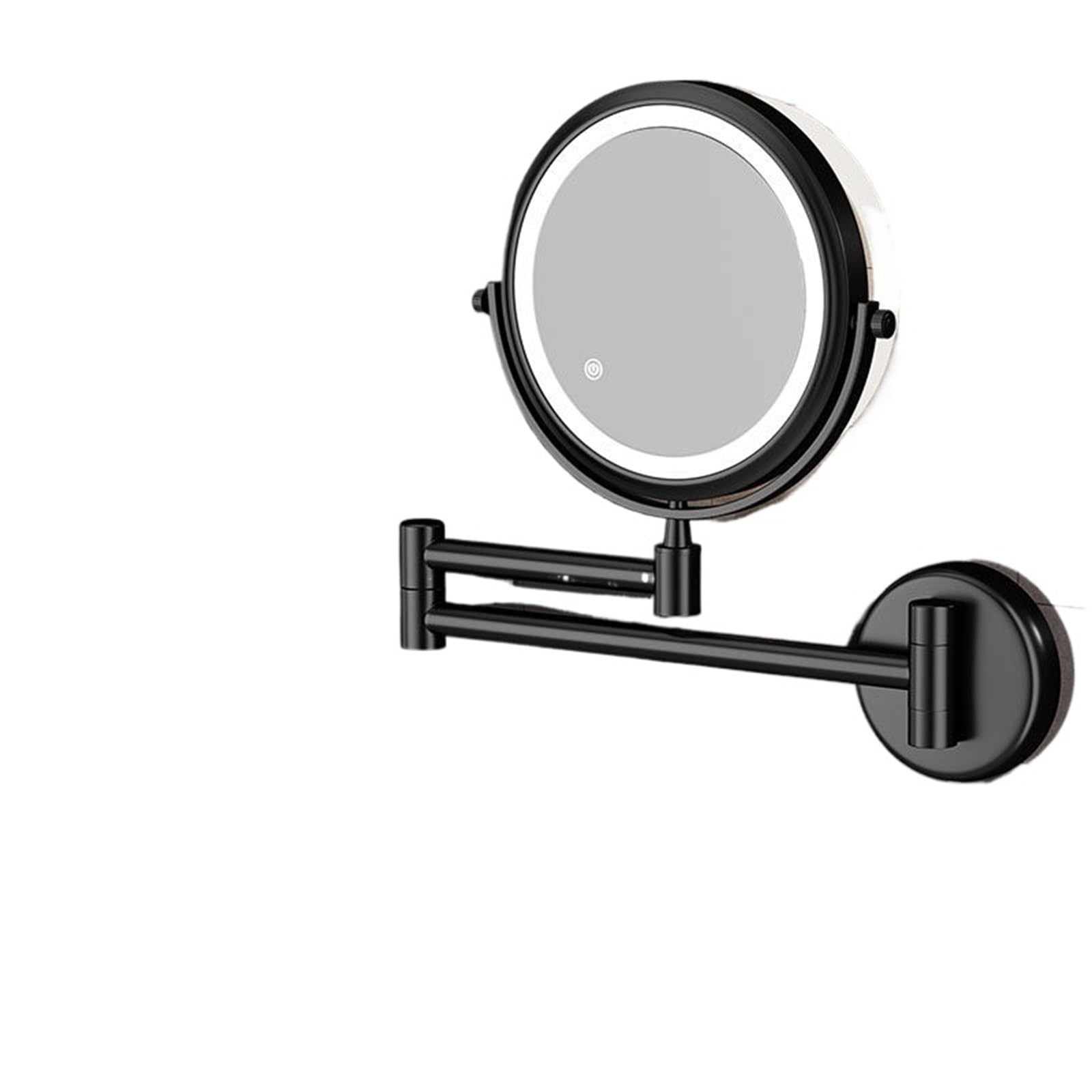 KTMBOHU Bathroom Suction Cup Lighted Makeup Mirror Wall-mounted Bathroom Folding Punch-free Rotatable Magnifying Black Mirror