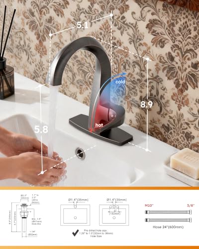 WOWOW Single Handle Bathroom Faucet 1 Hole High Arc Bathroom Basin Oiled Rubbed Bronze with Pop Up Drain, Solid Brass Commercial Bathroom Sink Faucet Basin Vanity Bar Faucet (Patented Product) - image 7