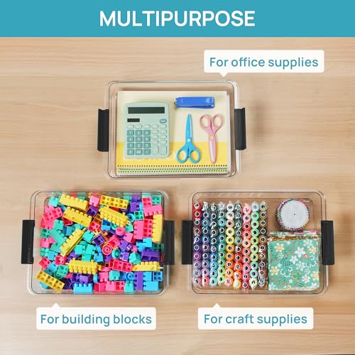 Image of Vtopmart 4 Pack 6 Qt Plastic Storage Bins with Lids, Sensory Bins, Black | Stackable Clear Containers for Organizing School & Office Supplies, Arts & Crafts Organizers and Storage for Home, Craft Room