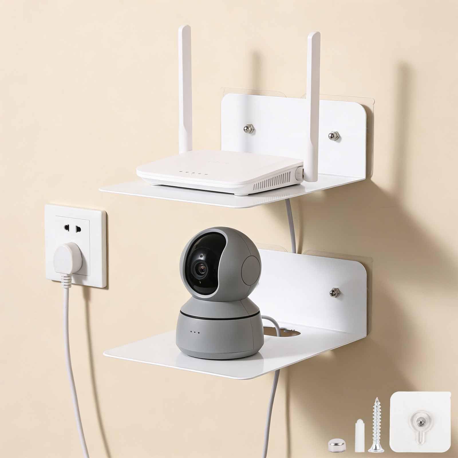 Apradas 2Pcs Small White Wall Shelf 15.5 x 12cm - Drill/Adhesive Carbon Steel Floating Shelves for Living Room Bathroom Bedroom Office Kitchen (White-2pcs)