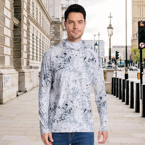 Image of Men's UPF 50+ Hoodie Shirt with Mask Long Sleeve Permanent UV Sun Protection Neck Gaiter Performance T for Outdoor